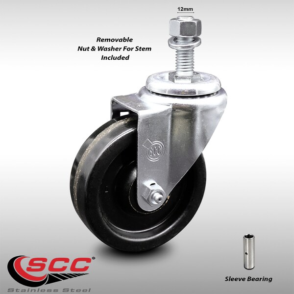 4 Inch SS Phenolic Wheel Swivel 12mm Threaded Stem Caster